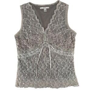 Merona Y2K Sleeveless Babydoll Lace‎ Top MED Beige Romantic Croquette Stretch